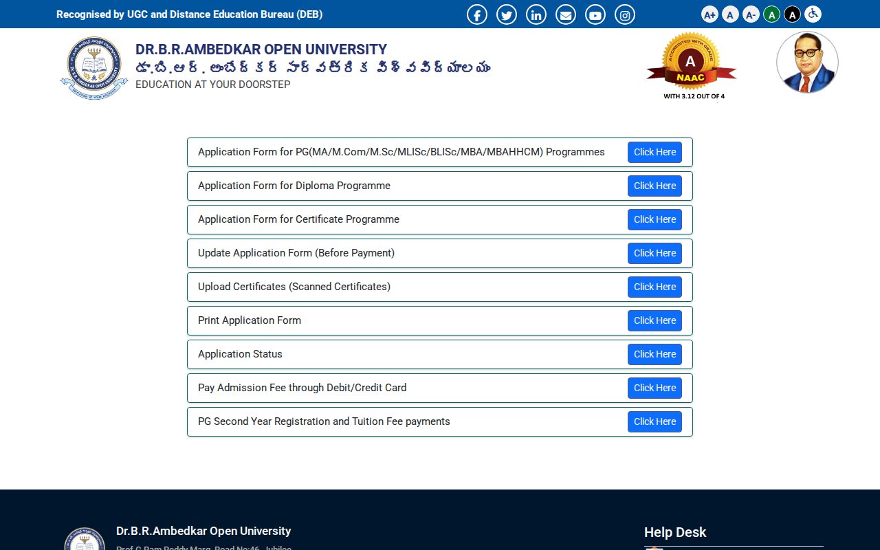 Official BRAOU page on online.braou.ac.in: apply for PG Admissions